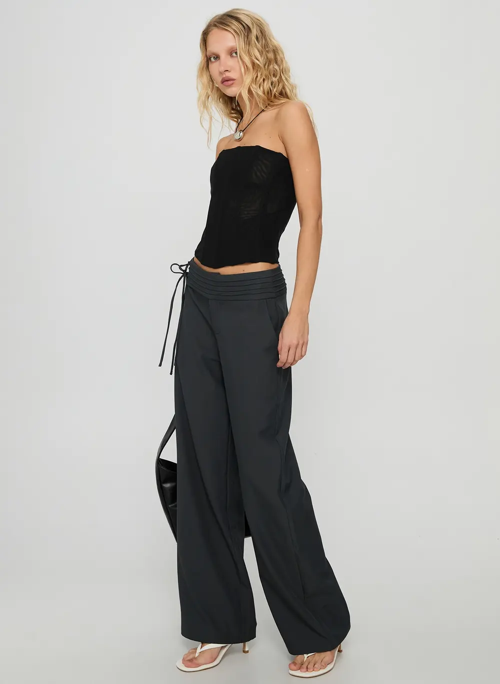 Good Riddance Pleat Tie Slouch Pants Charcoal