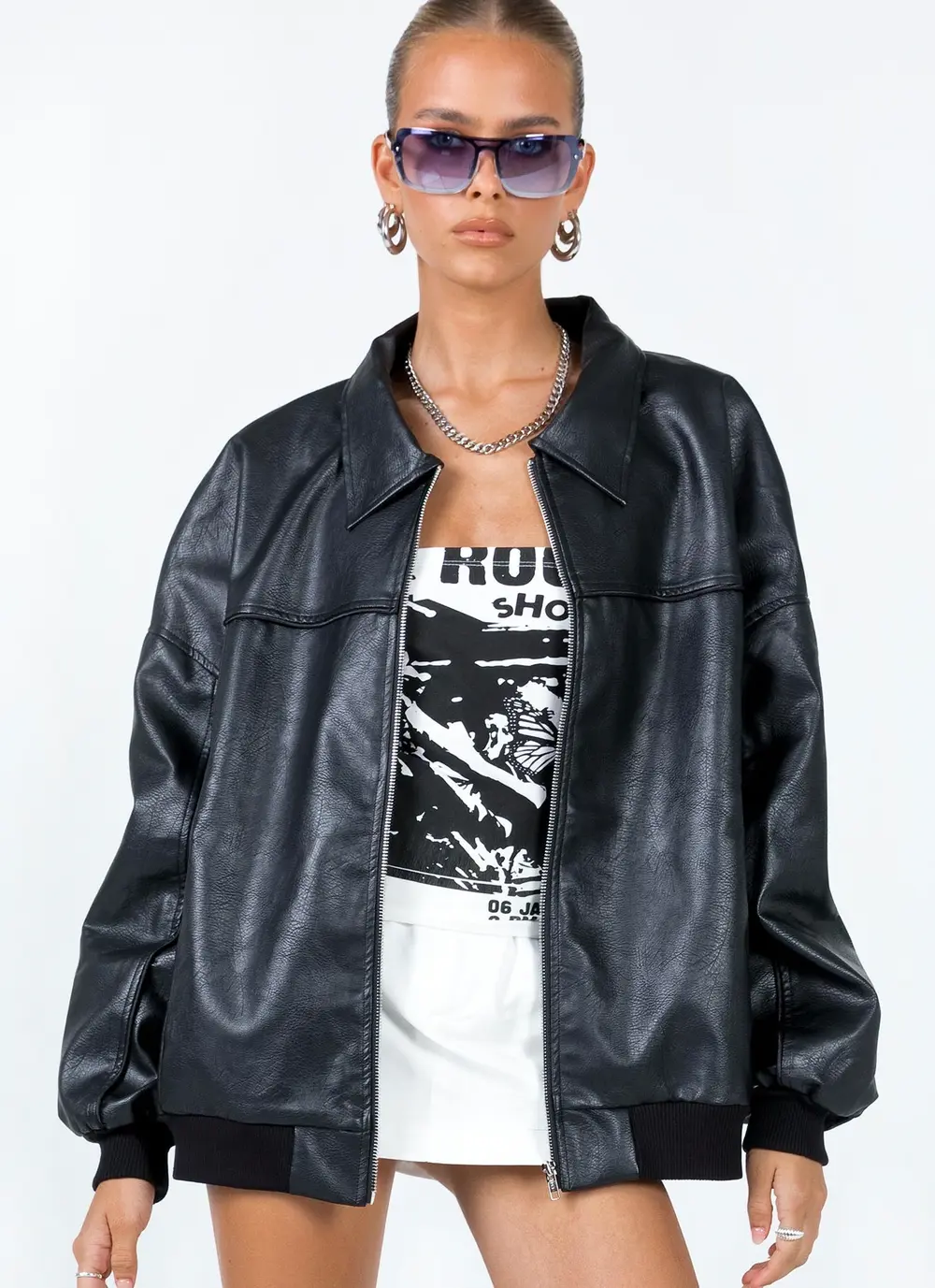 Goldsmith Faux Leather Bomber Jacket Black