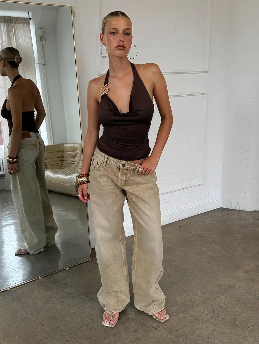 Ellanor Low Rise Straight Leg Jeans Tan