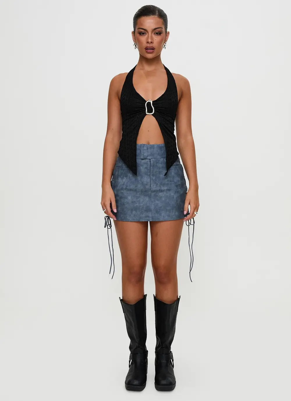 Ceejay Faux Leather Mini Skirt Slate