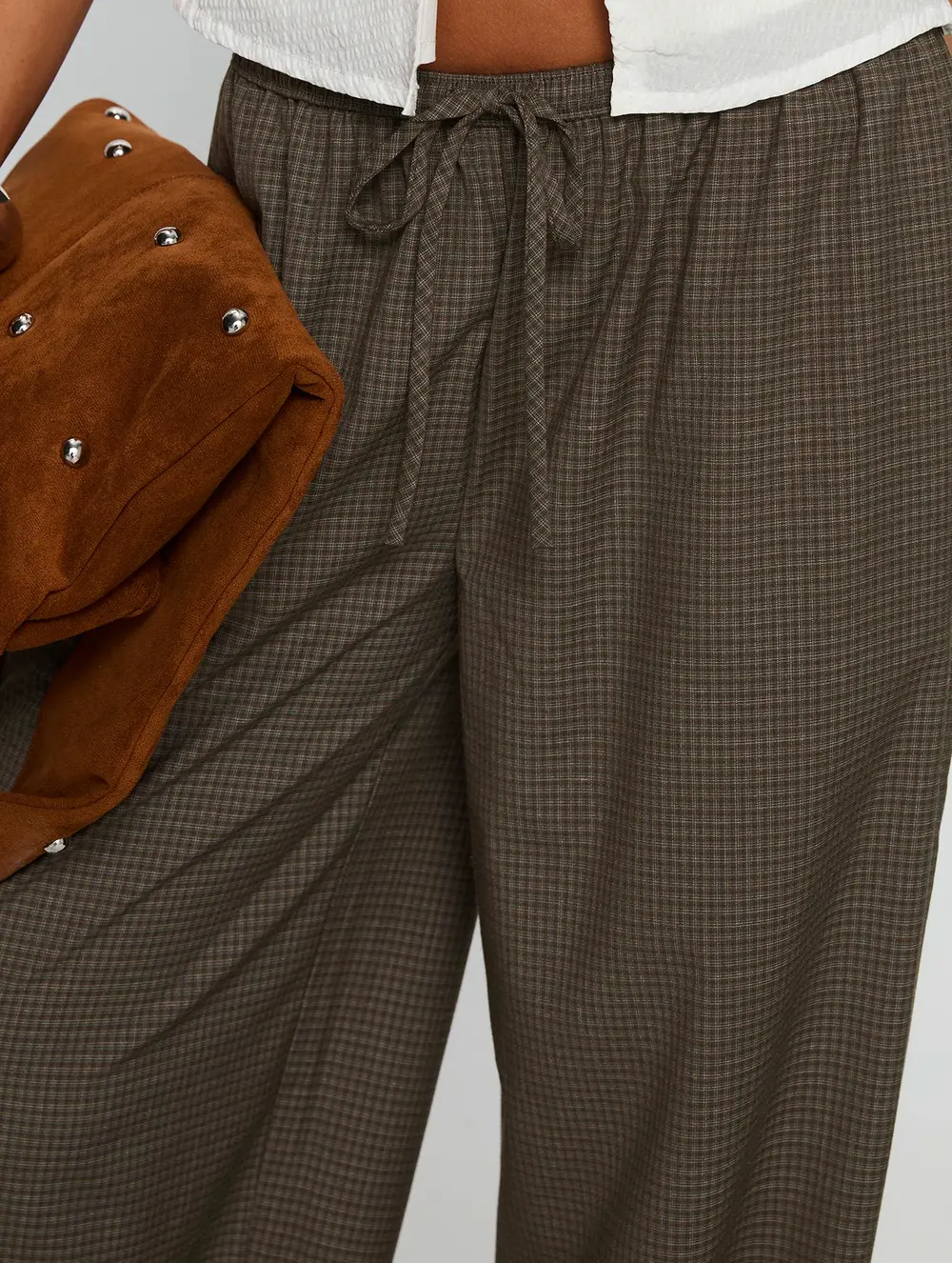 Ketrina Tie Waist Pants Brown Plaid