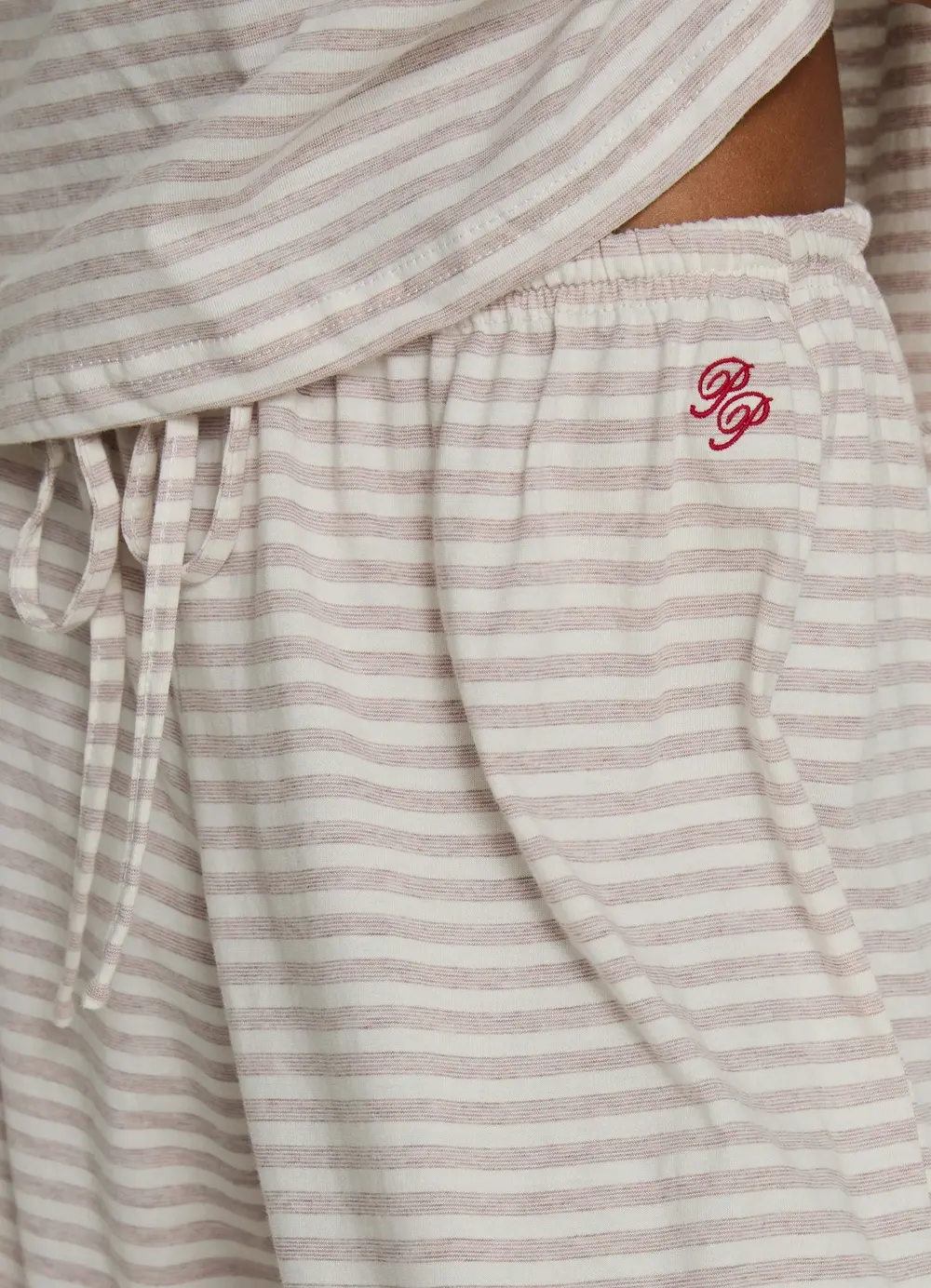 Tobie Off Shoulder Sleep Set Beige Stripe