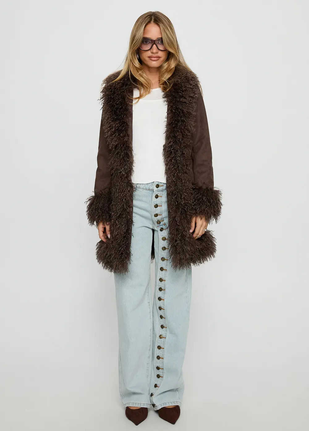Josefina Faux Fur Detail Jacket Chocolate