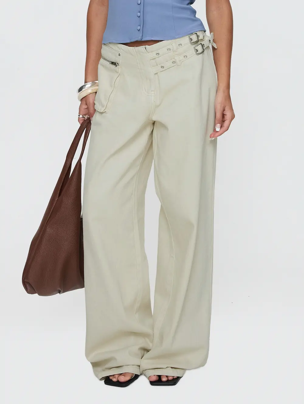 Paltrow Mid Rise Wide Leg Cargo Jeans Cream