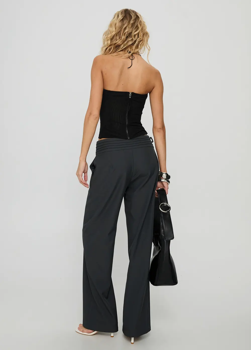 Good Riddance Pleat Tie Slouch Pants Charcoal