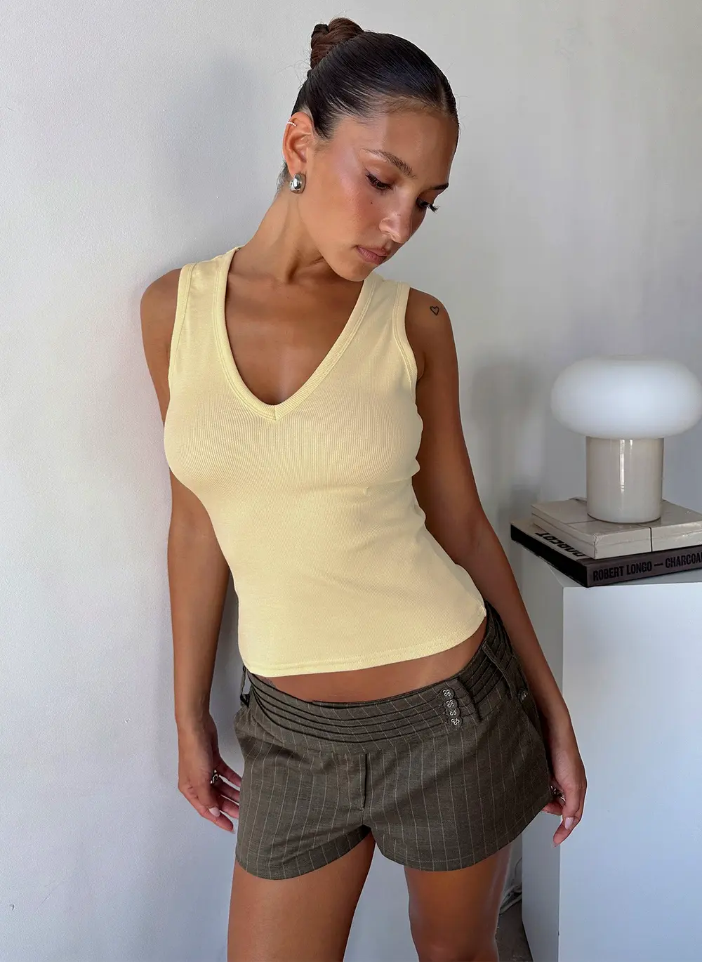 Body Electric Low Rise Shorts Brown Pinstripe