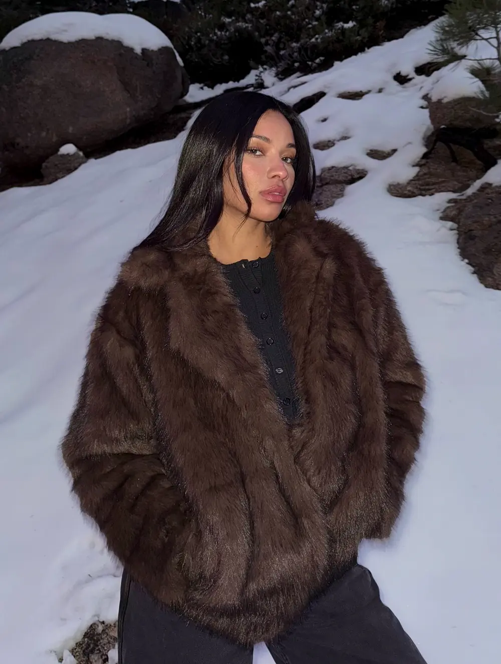 Super Trouper Faux Fur Jacket Brown