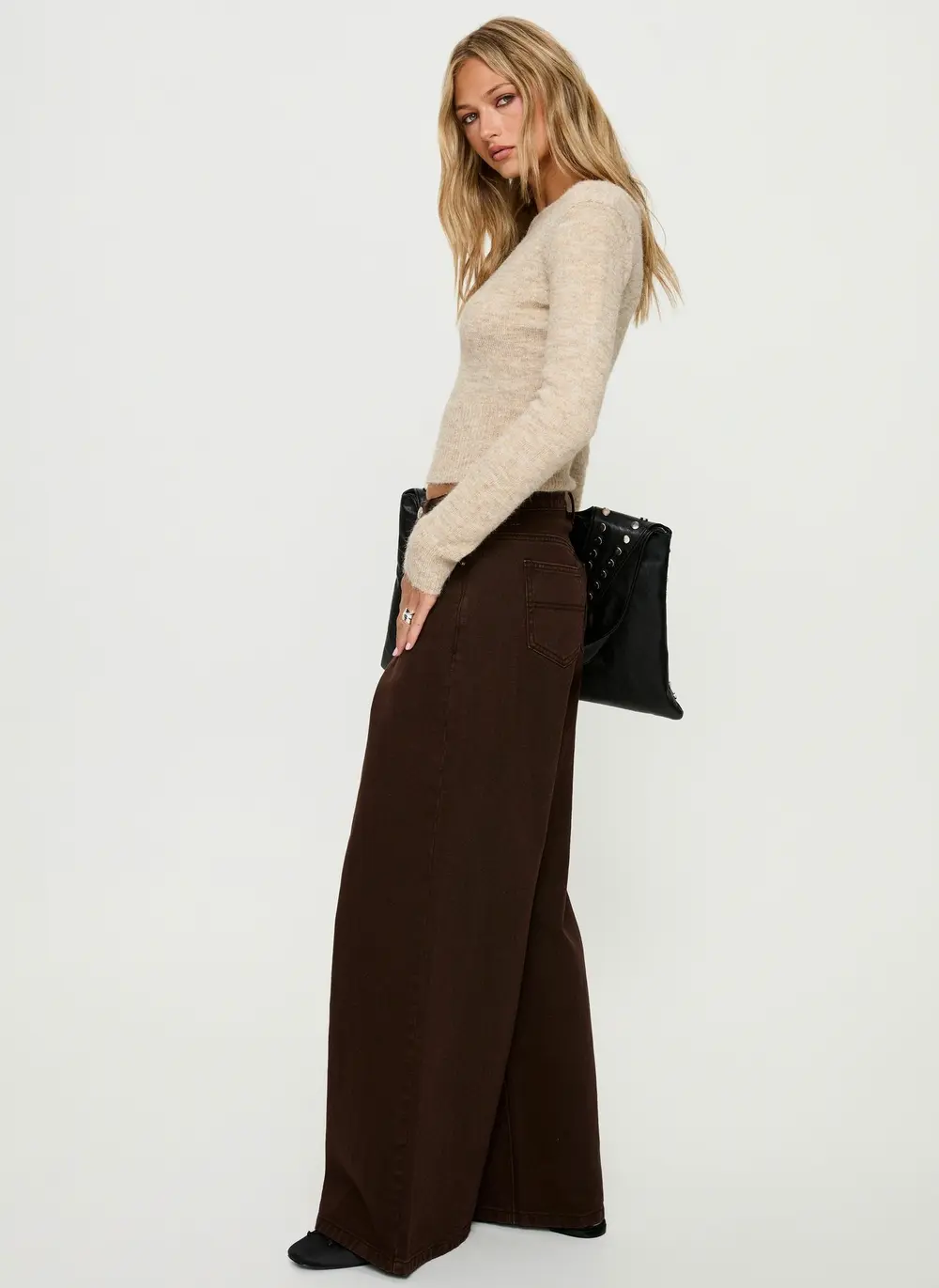 Naylor Mid Rise Wide Leg Jeans Brown