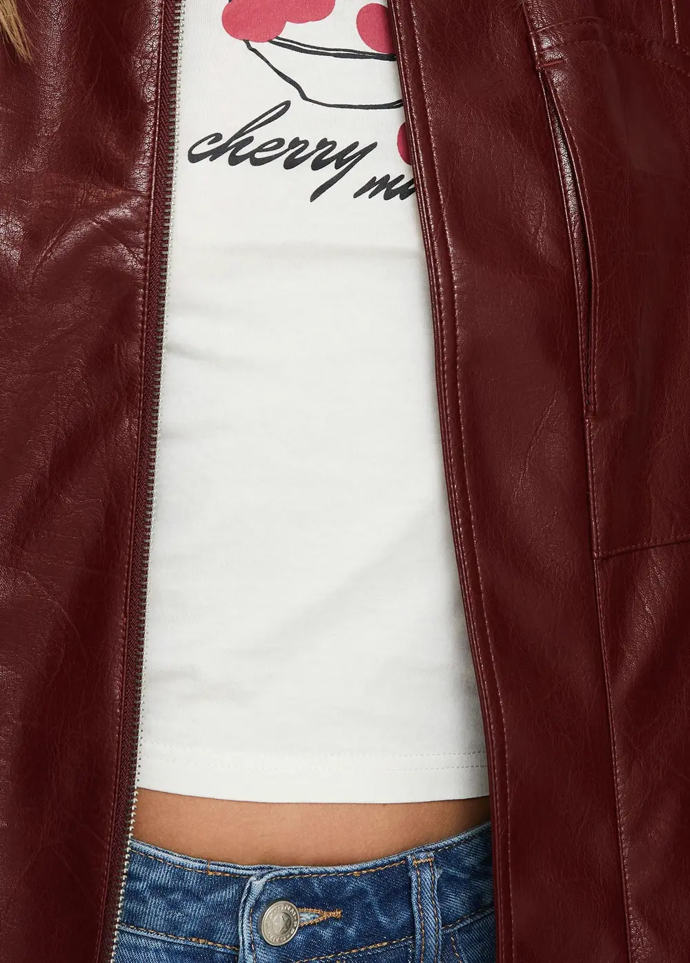 Devija Faux Leather Jacket Burgundy
