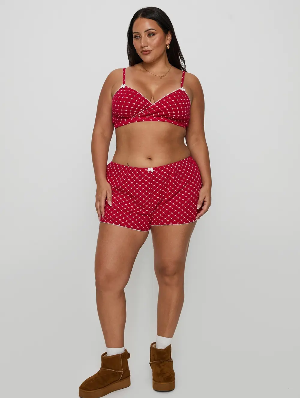 Slow Start Pointelle Sleep Short Red Curve