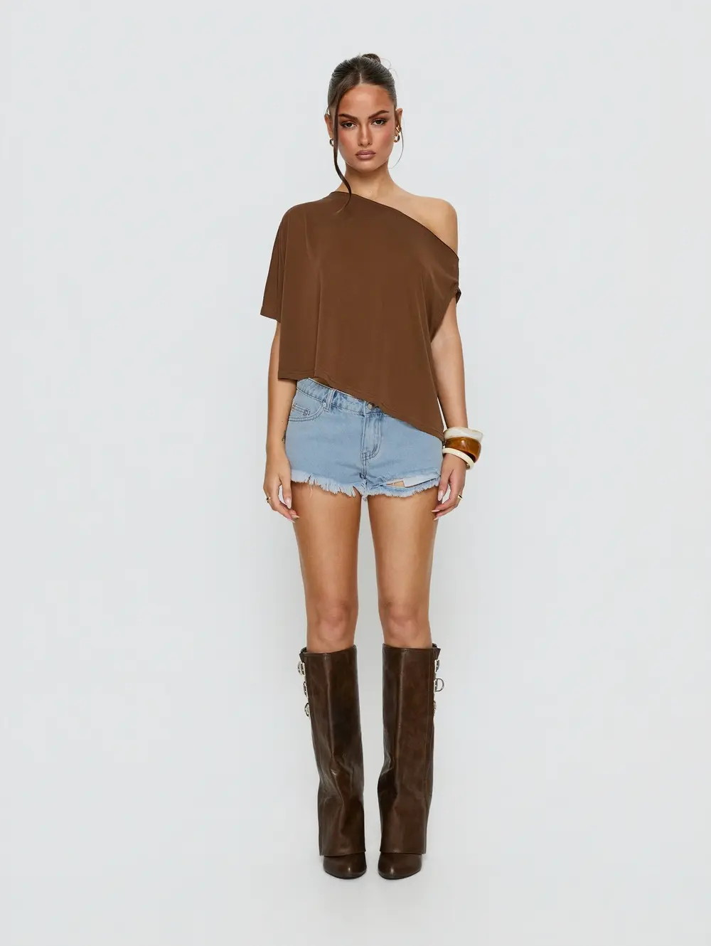 Posse Distressed Micro Denim Shorts Light Blue Wash