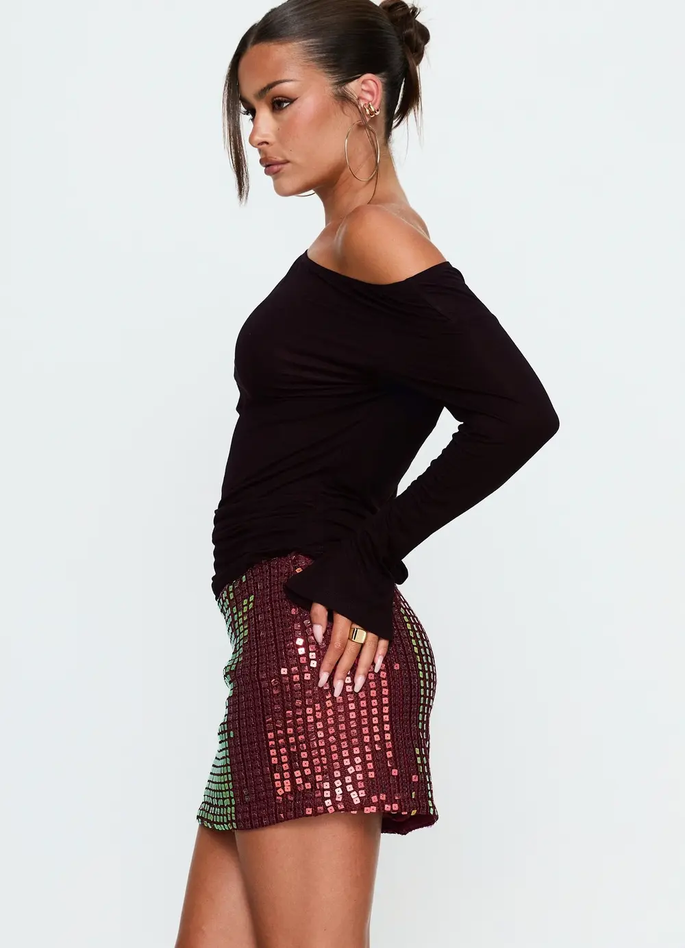 Zelaia Shimmer Mini Skirt Wine