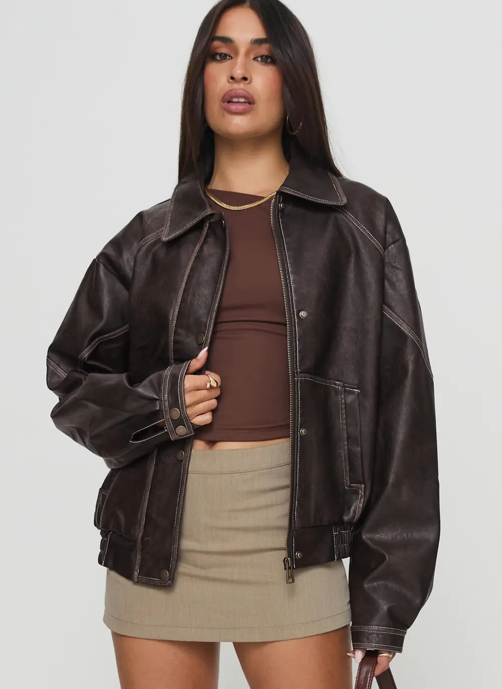 Jaxton Faux Leather Jacket Brown