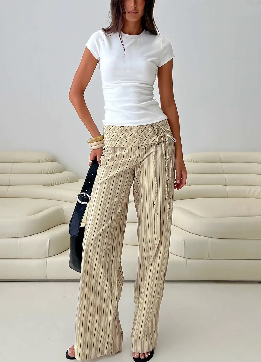 Seneca Wrap Pant Beige Stripe