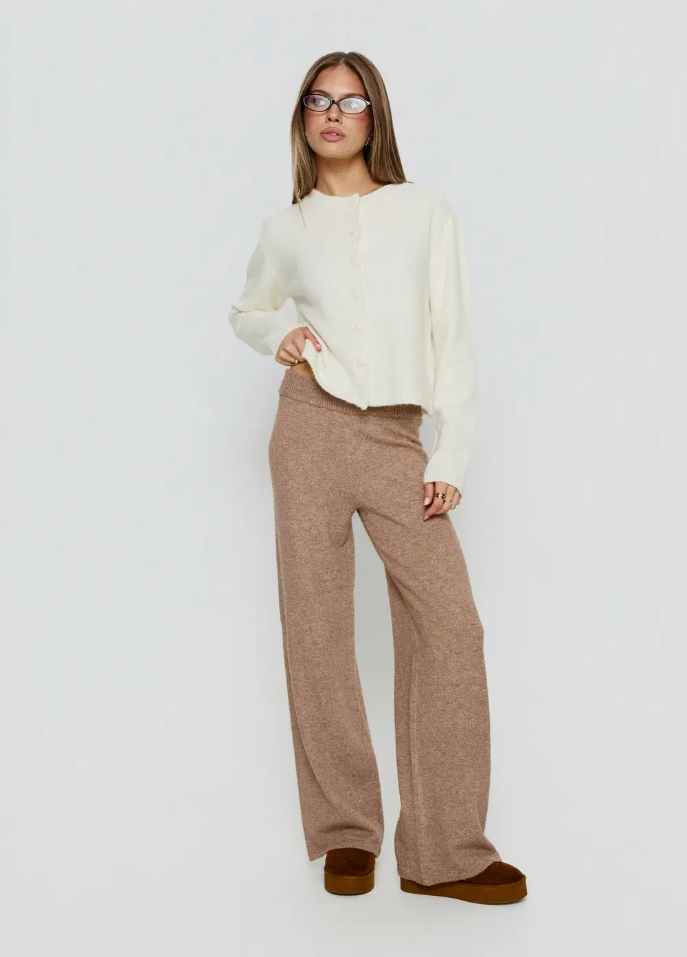 Bekki Wide Leg Knit Pant Mocha