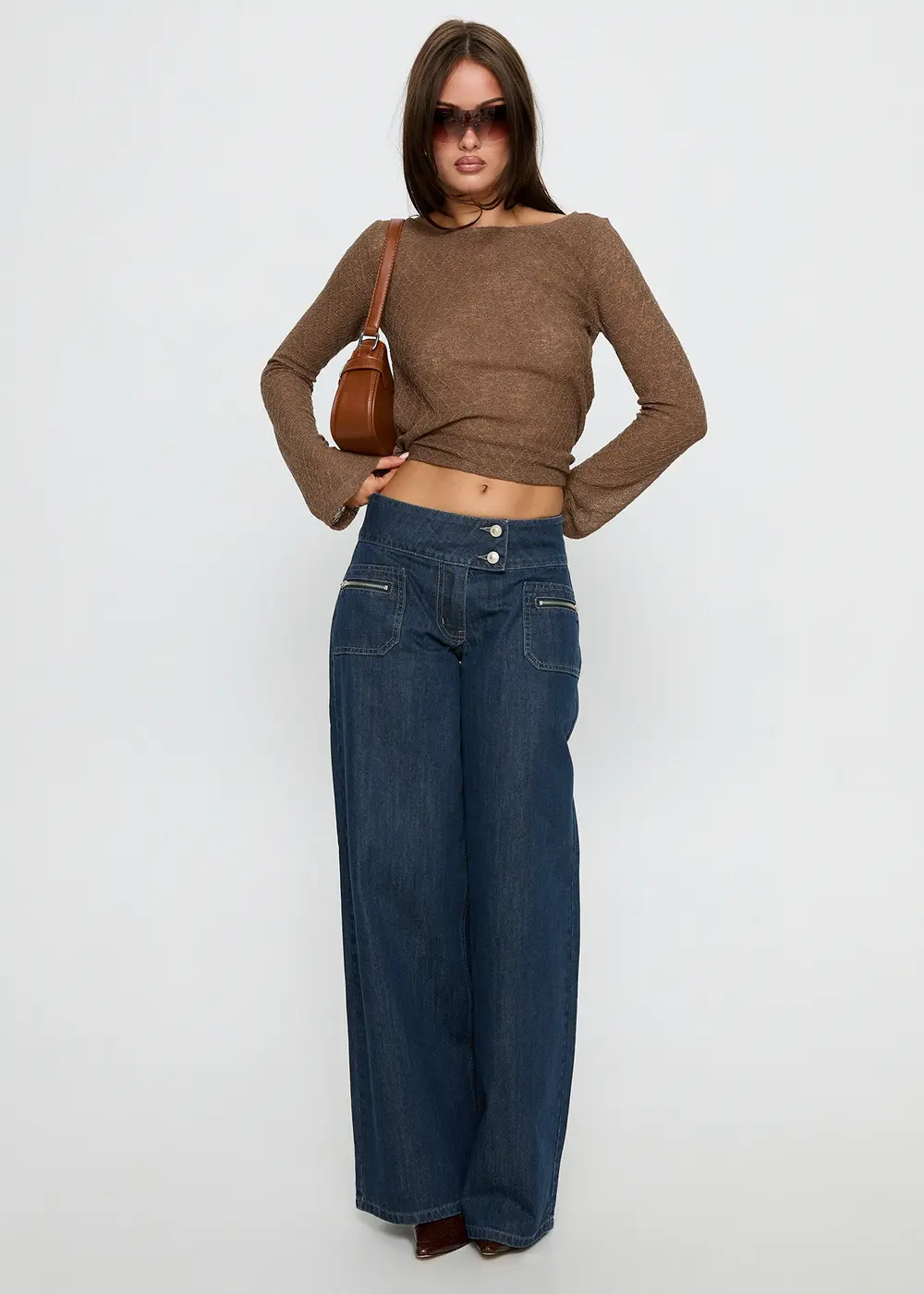 Unwritten Mid Rise Wide Leg Jeans Dark Blue Wash