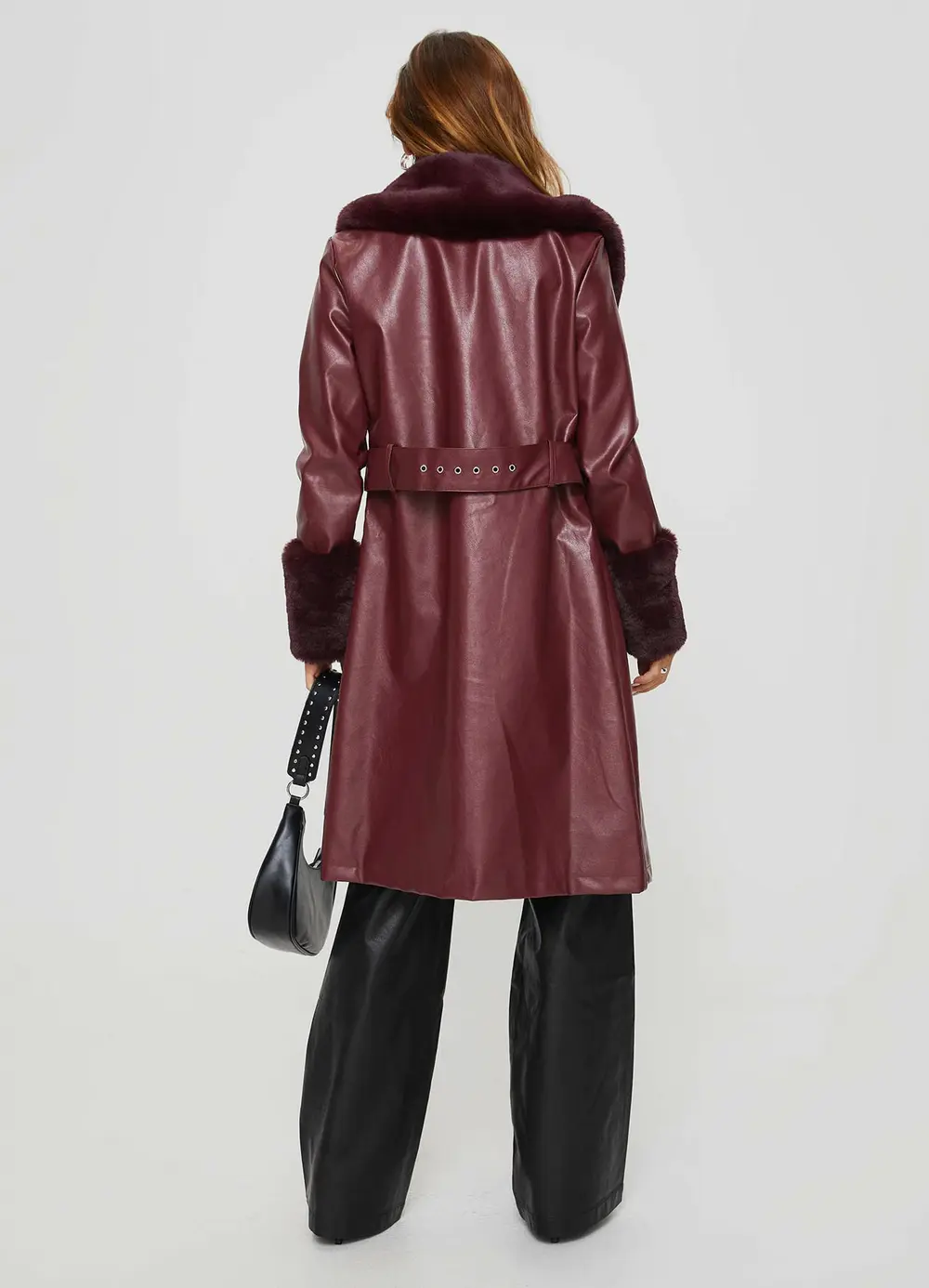 Brooklyn Faux Leather Longline Coat Burgundy