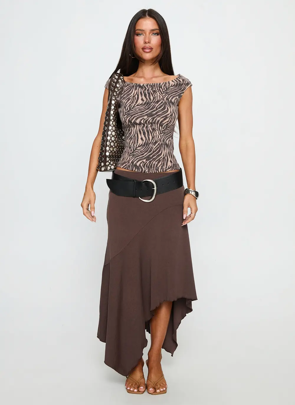 Futura Asymmetrical Midi Skirt Chocolate