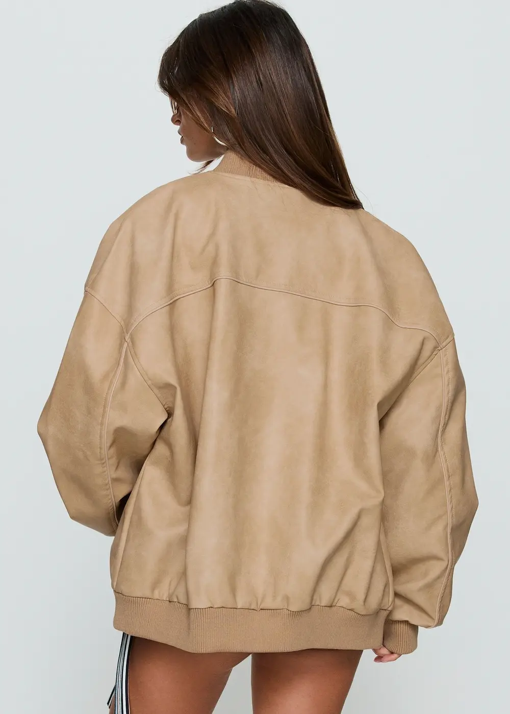 Believe It Faux Leather Bomber Jacket Washed Stone
