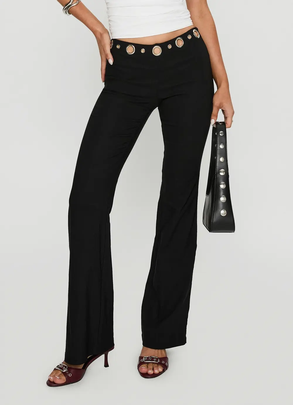 True Grit Eyelet Flare Pants Black
