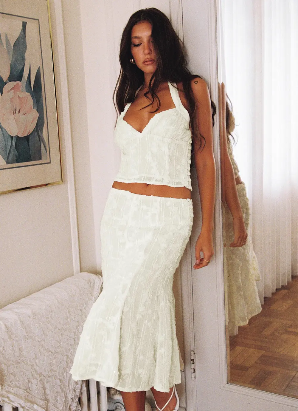 Aspyn Embroidered Midi Skirt Yellow