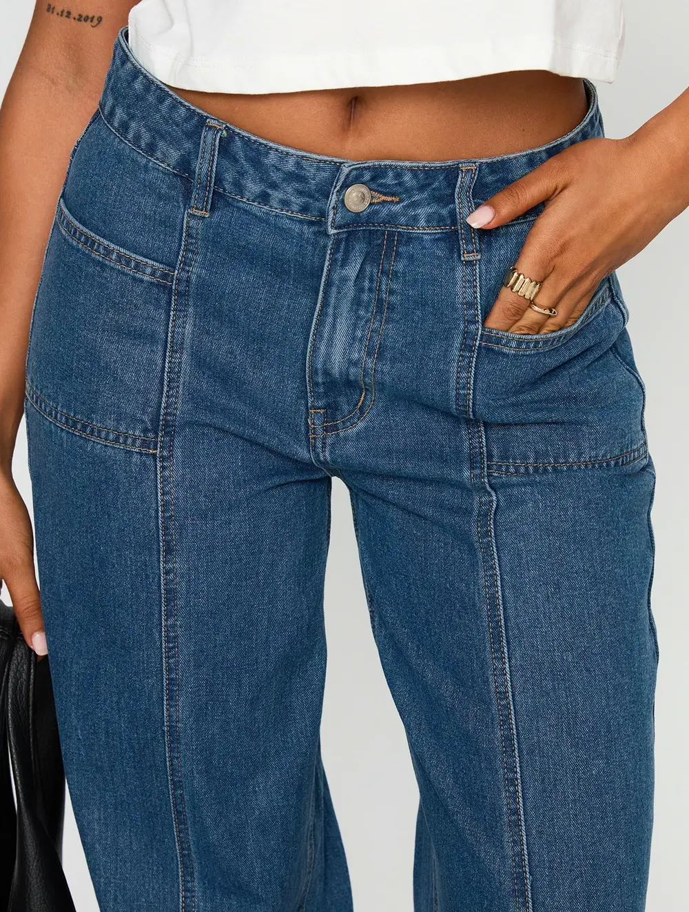 Taji Mid Rise Wide Leg Jeans Dark Blue