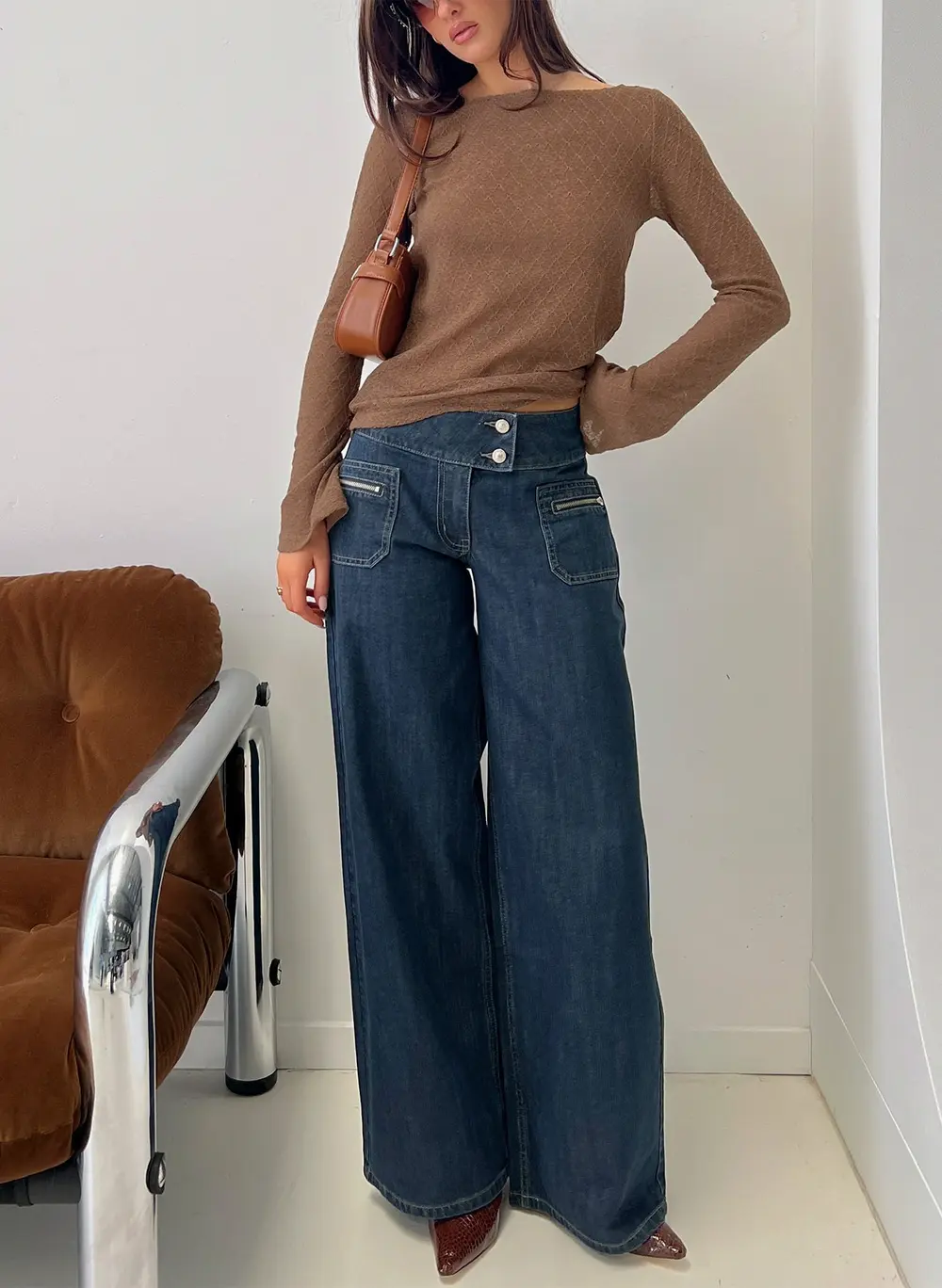 Unwritten Mid Rise Wide Leg Jeans Dark Blue Wash