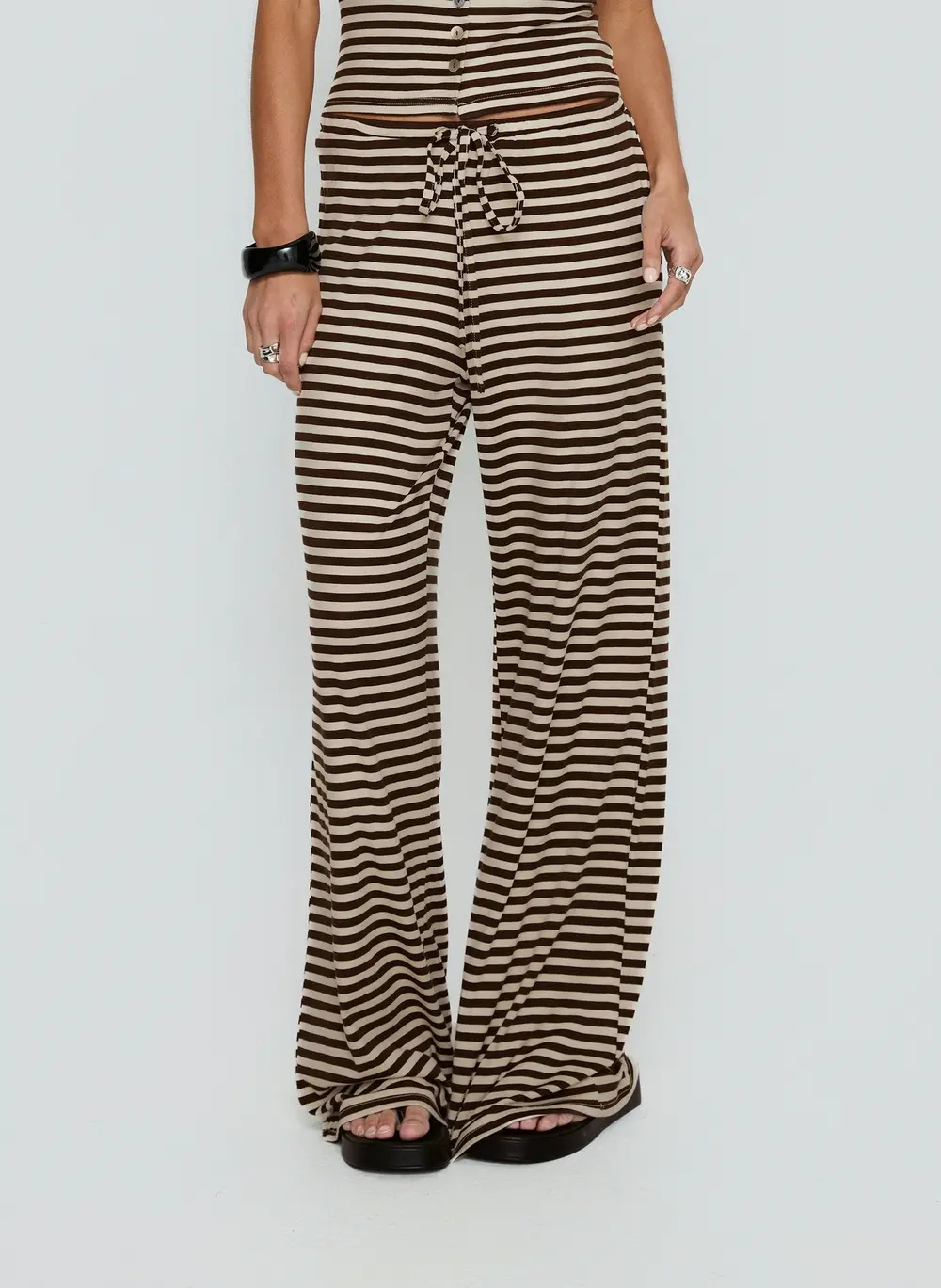 Gavrielle Jersey Wide Leg Pants Chocolate / Cream Stripe