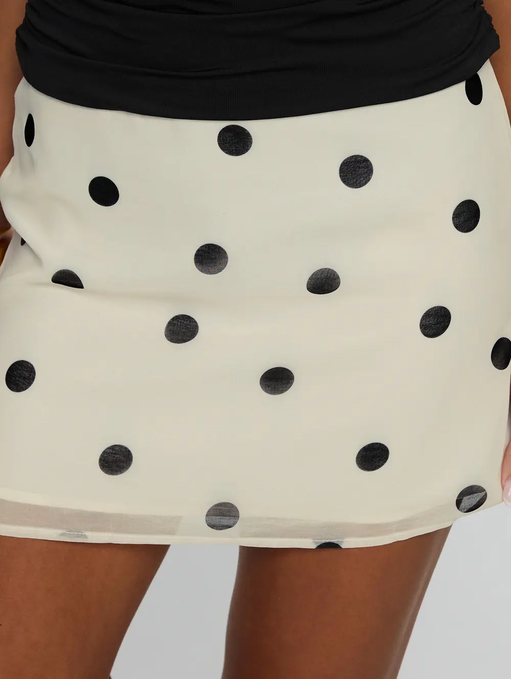 Adelaida Ruffle Mini Skirt Cream Polka Dot
