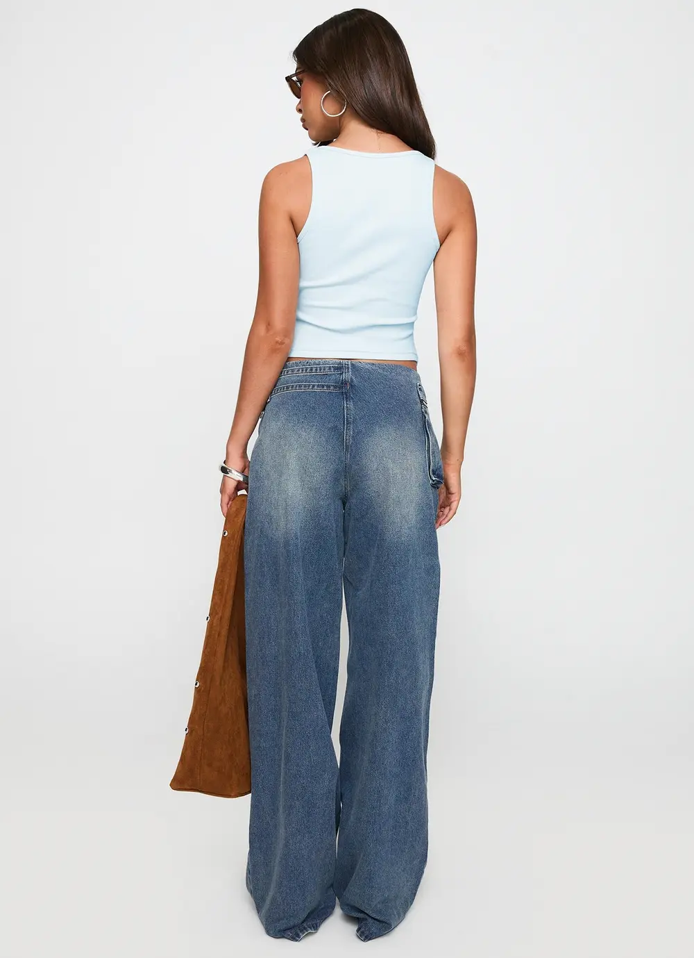 Paltrow Mid Rise Wide Leg Cargo Jeans Mid Blue Wash