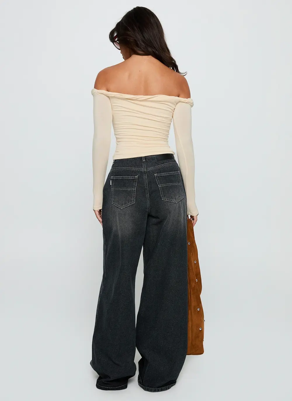 Naylor Mid Rise Wide Leg Jeans Grey Wash