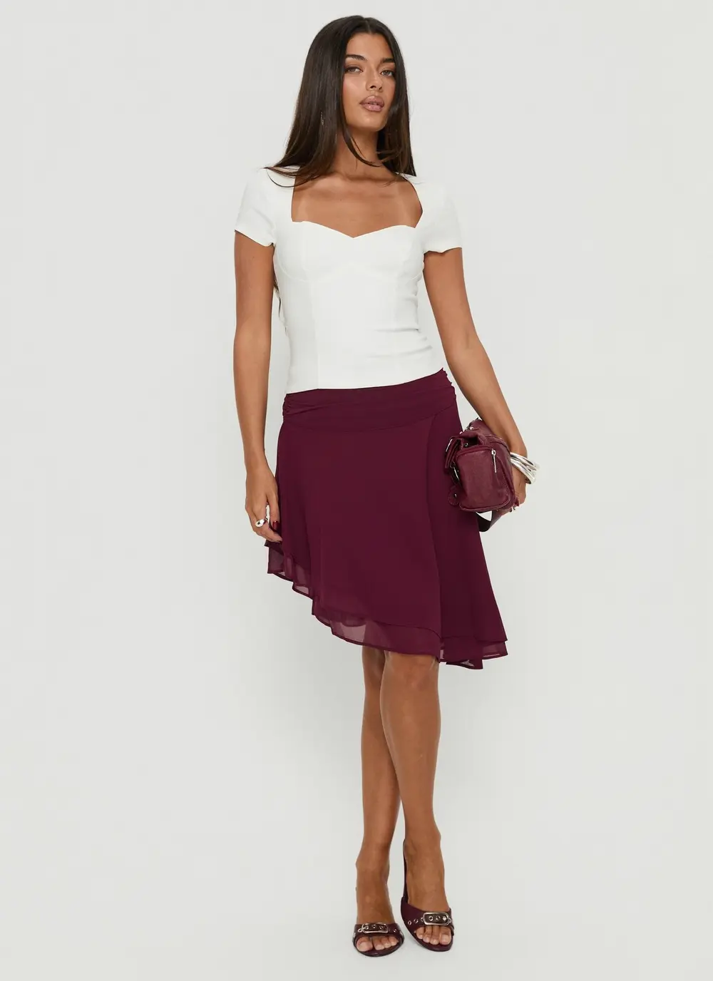 Evanescence Asymmetrical Midi Skirt Cherry