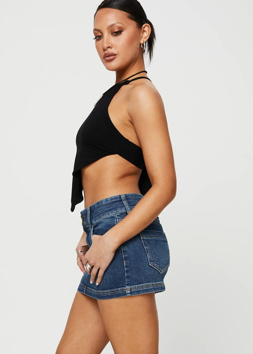 Faya Low Rise Denim Mini Skirt Dark Blue