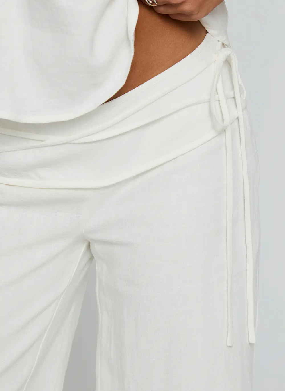 Silver Moon Linen Blend Tie Pants White