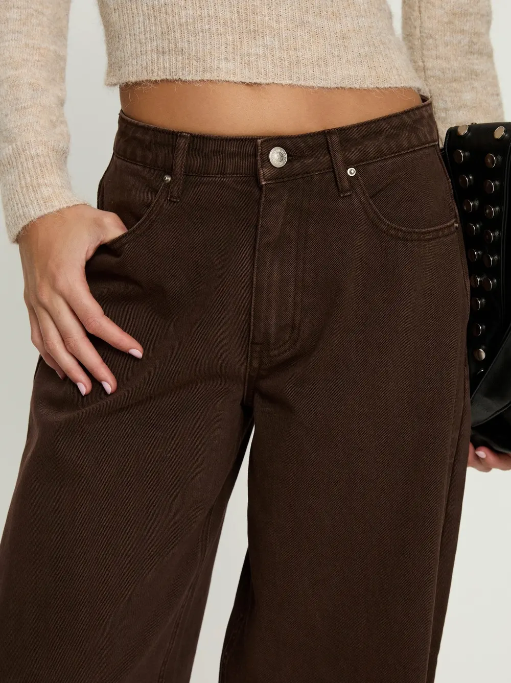 Naylor Mid Rise Wide Leg Jeans Brown