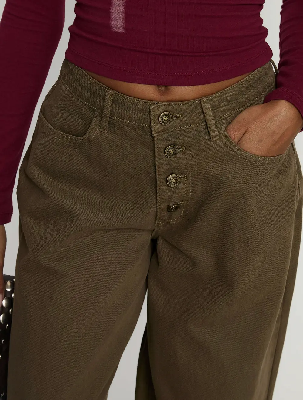 Naylor Mid Rise Wide Leg Jeans Olive