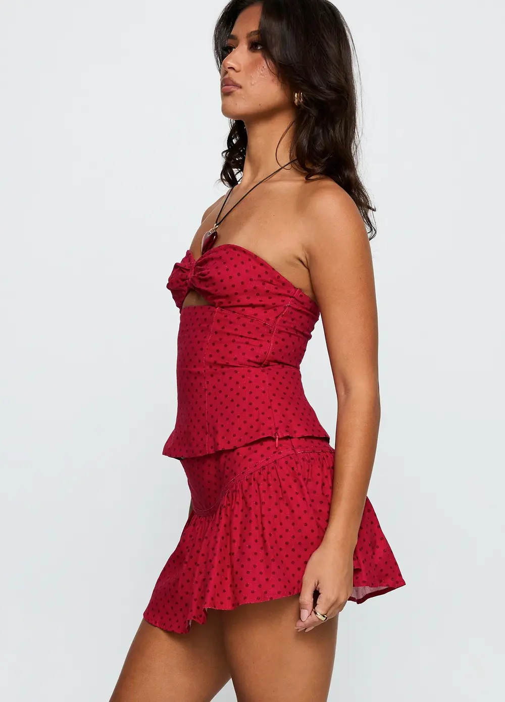 Tovie Frill Linen Blend Skort Red Polka