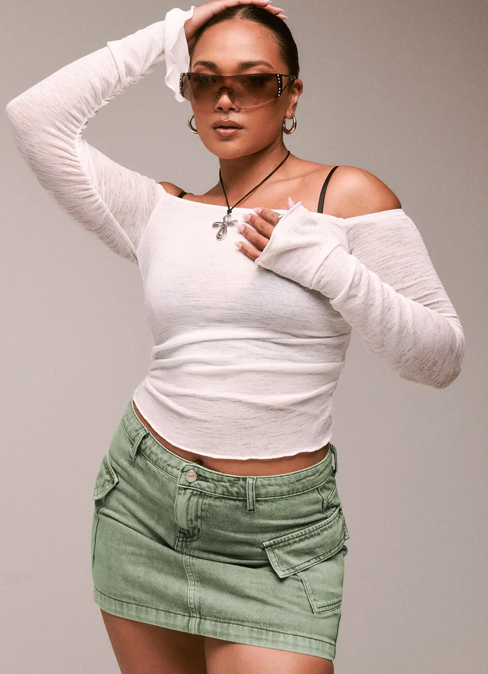 Zakai Cargo Denim Mini Skirt Green