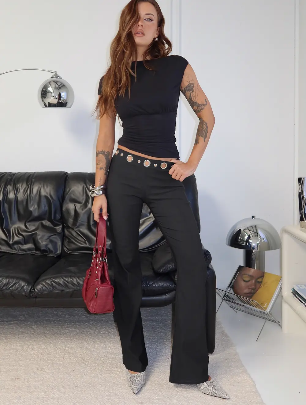 True Grit Eyelet Flare Pants Grey