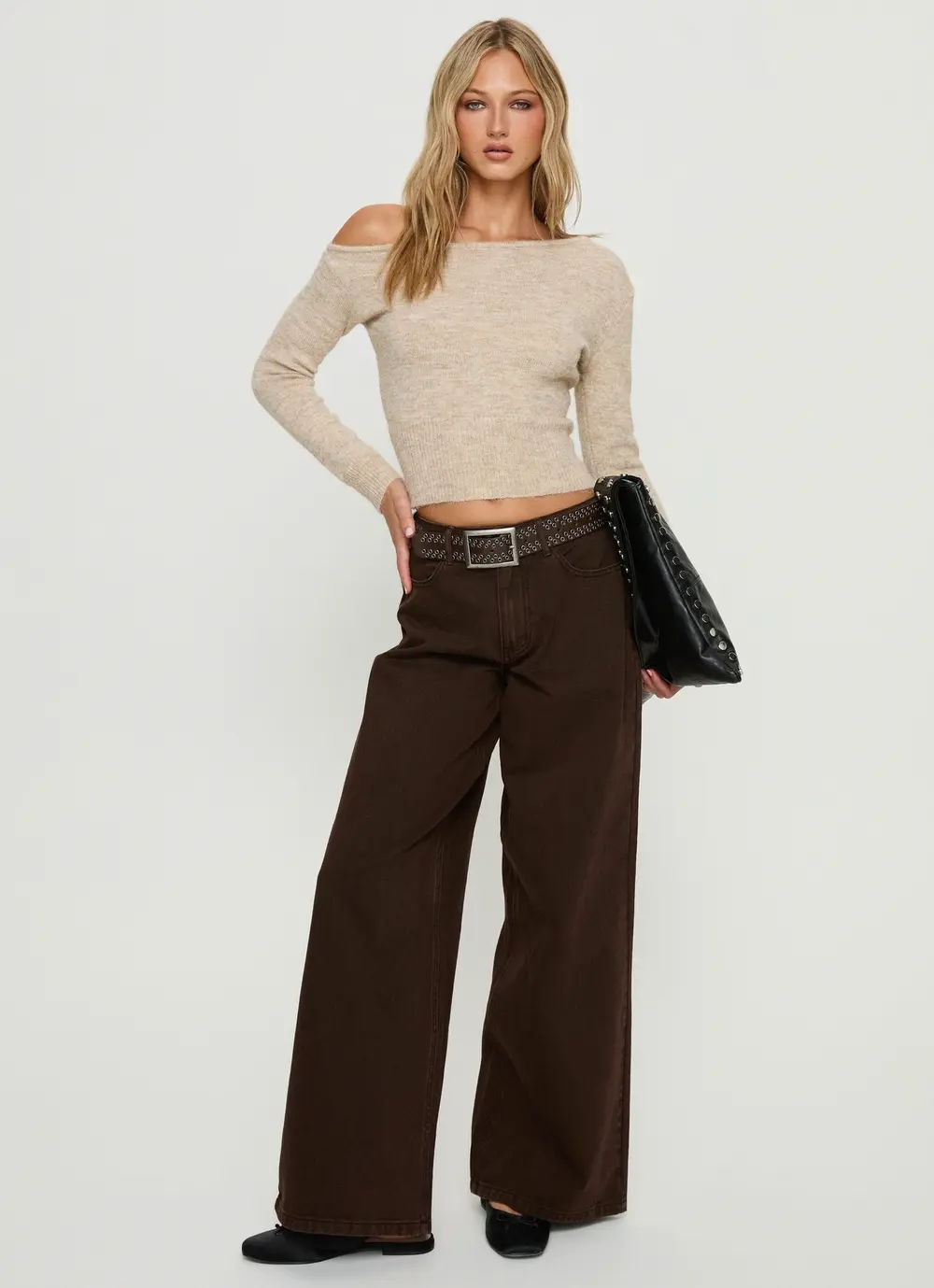 Naylor Mid Rise Wide Leg Jeans Brown