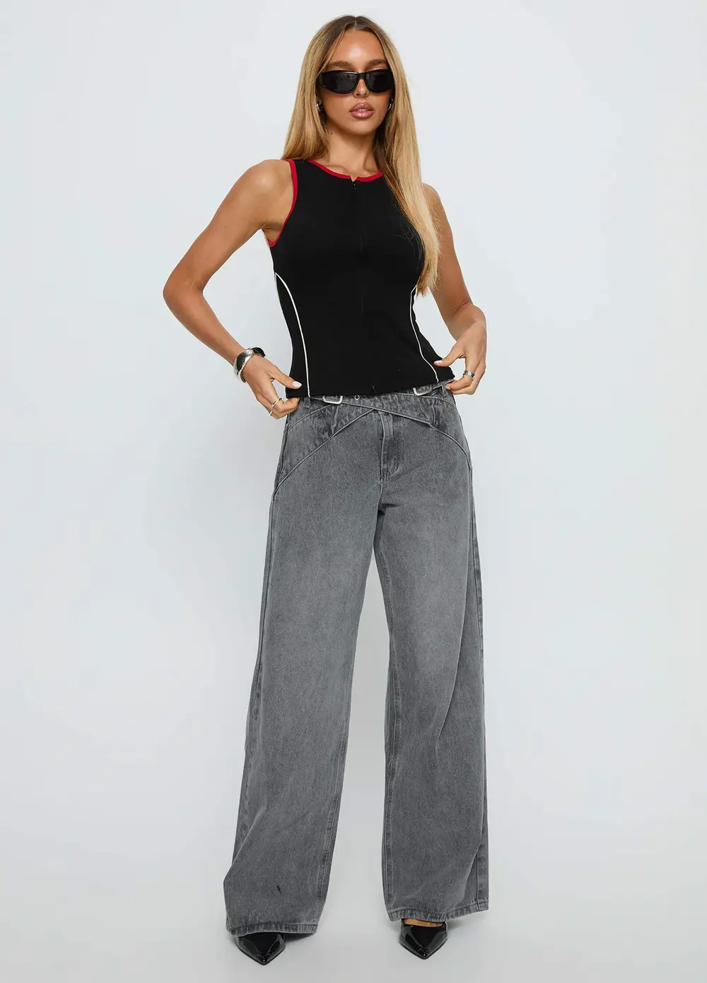 Mckinley Mid Rise Wide Leg Jeans Washed Grey