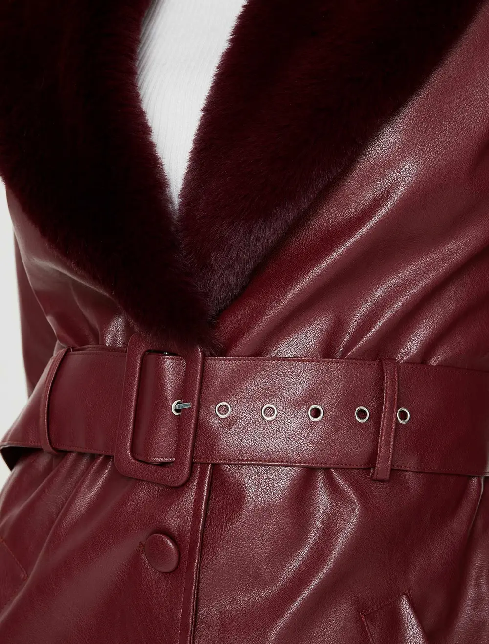 Brooklyn Faux Leather Longline Coat Burgundy