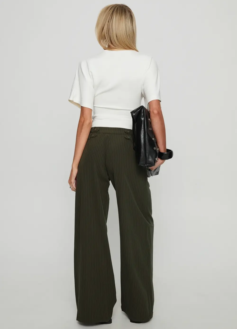 Jette Tailored Buckle Pant Green Pinstripe
