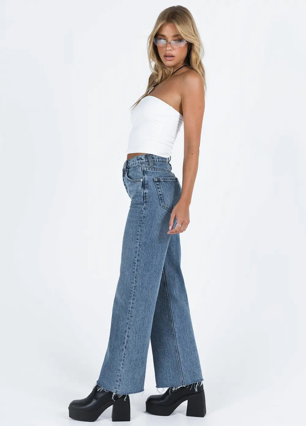 Fawcett High Rise Straight Leg Jeans Mid Blue Wash