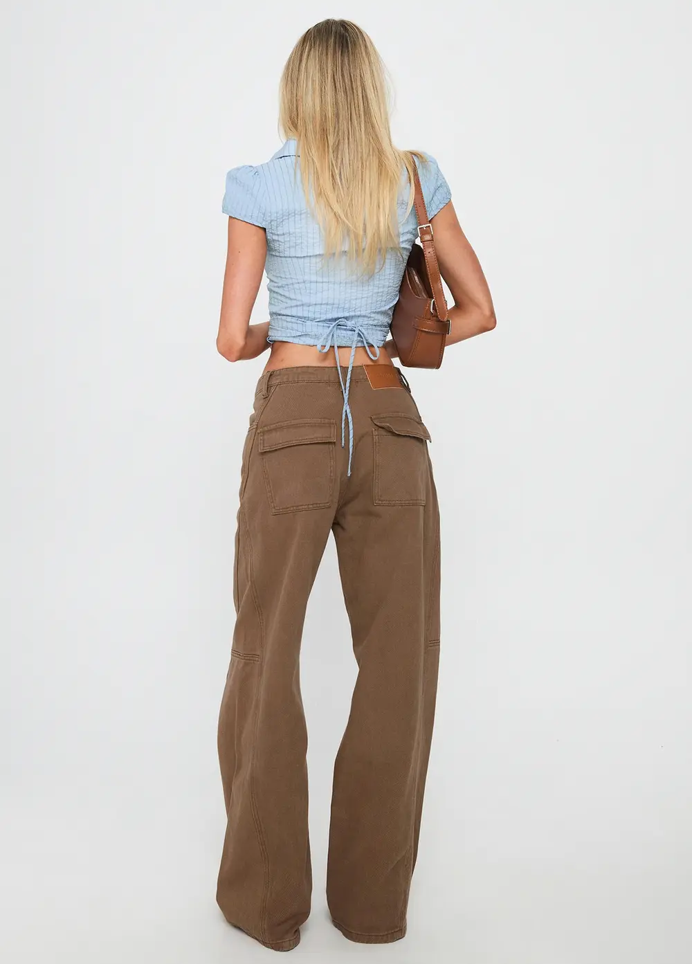 Bruiser Tie Waist Mid Rise Wide Leg Jeans Brown