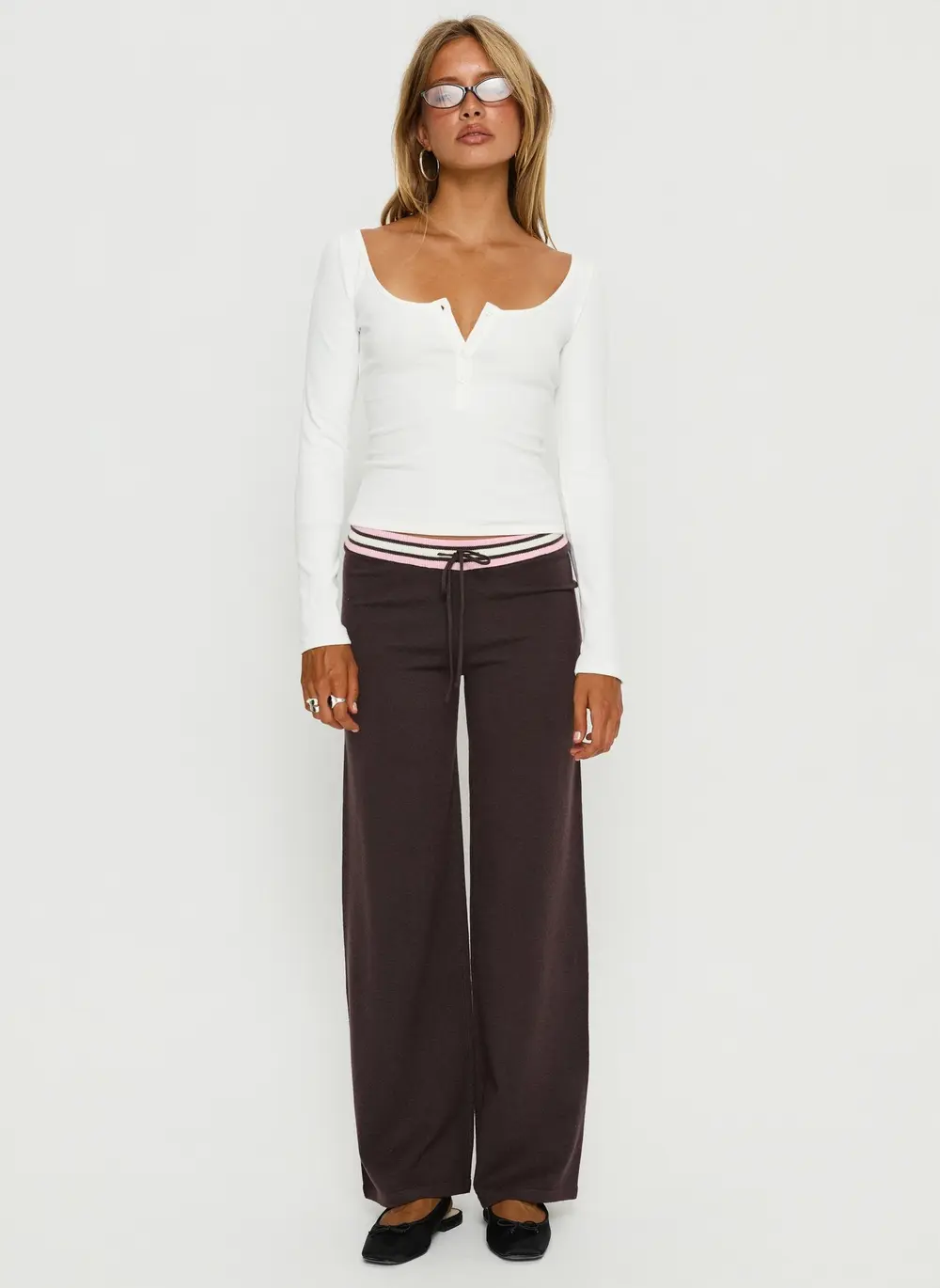 Felisha Low Waist Knit Pants Brown
