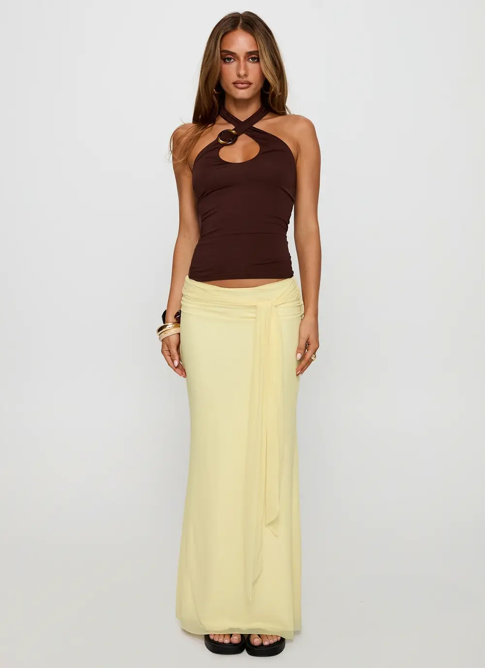 Caviar Tie Maxi Skirt Lemon