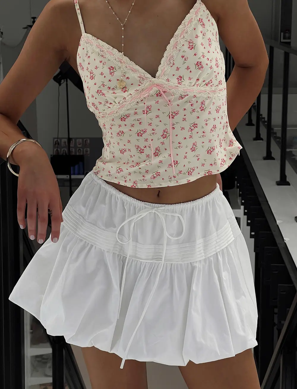 Dear London Bubble Hem Mini Skirt White