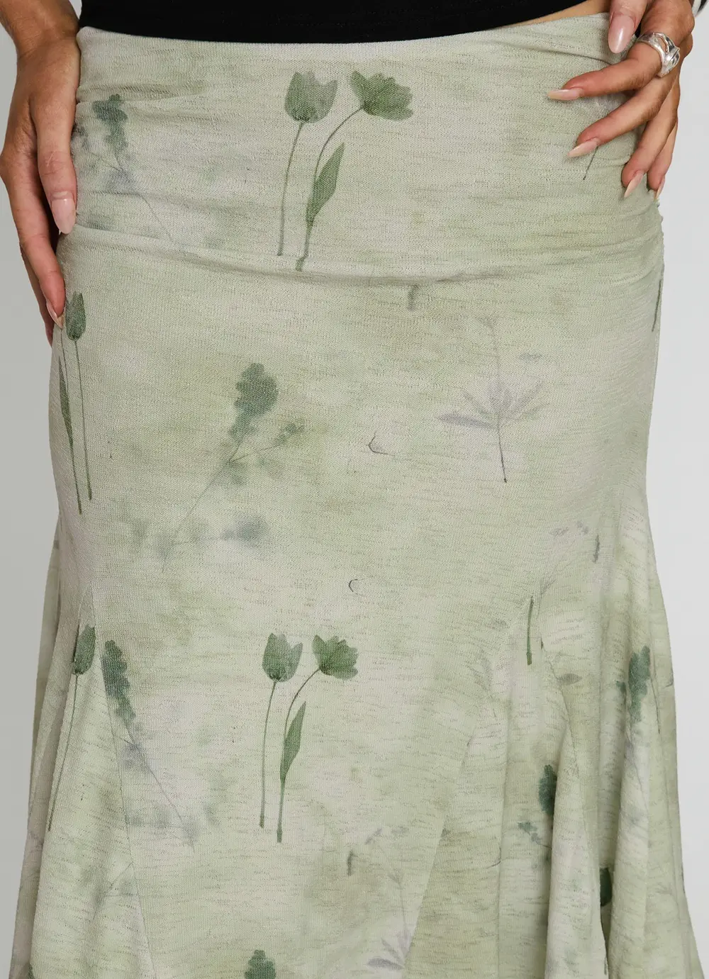 Lewish Low Rise Midi Skirt Green Floral