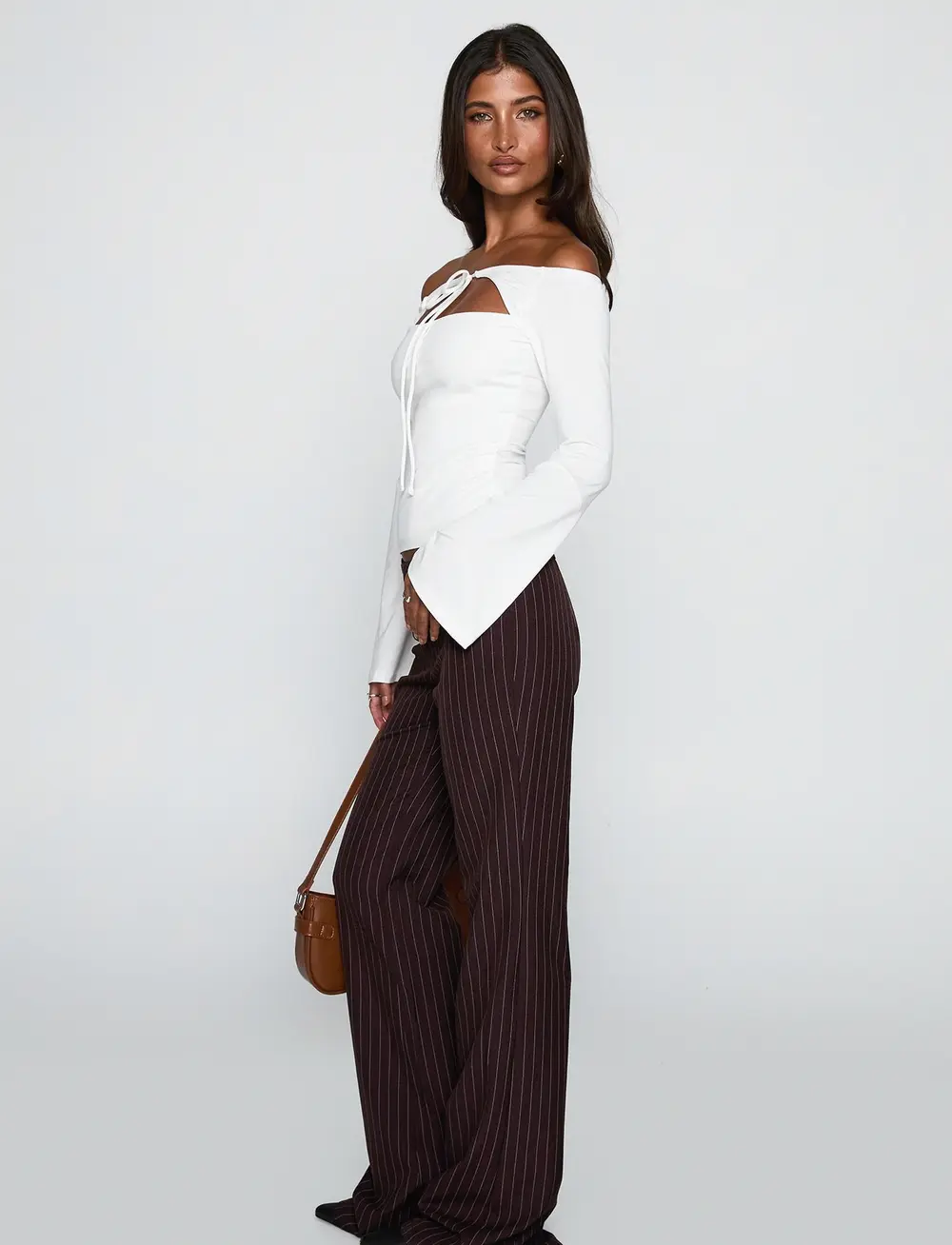 Kinkirk Flared Pants Brown Pinstripe